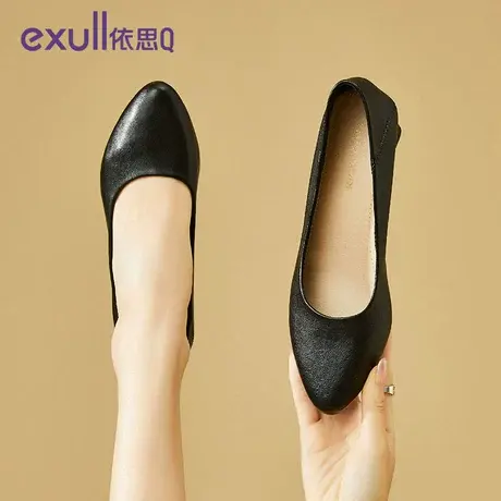 依思q女单鞋女2023新款秋季法式平底一脚蹬浅口方头鞋商品大图