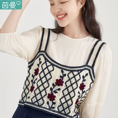 茵曼官方旗舰店女装女2024春季新款潮圆领中袖马甲宽松T恤套装图片