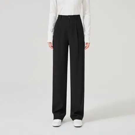 逸阳2023秋季新款高腰阔腿垂感飘逸直筒休闲西装裤子女时尚潮流图片