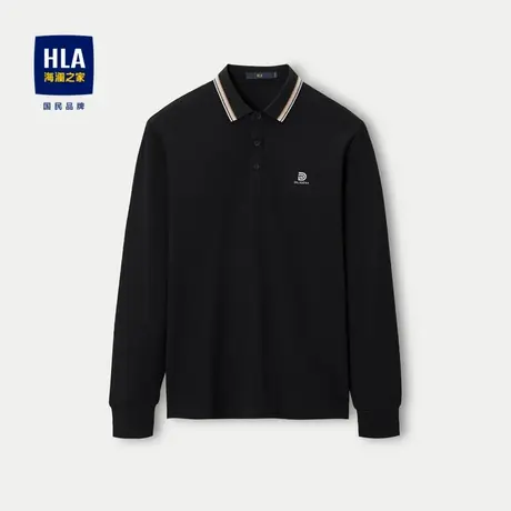 HLA/海澜之家高周波印花POLO衫2023秋季天丝珠地保暖火山岩长袖男商品大图