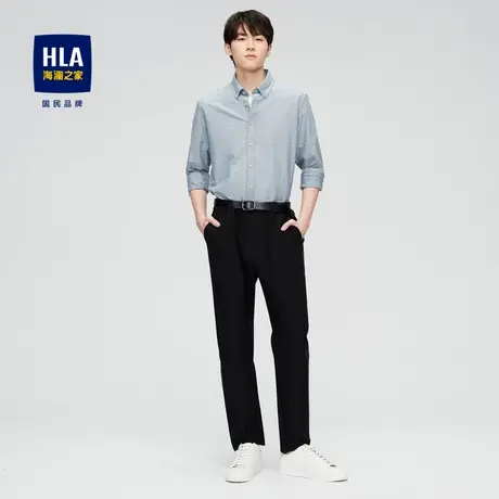 HLA/海澜之家2023牛津纺长袖衬衫质感格纹尖领休闲衬衣男图片
