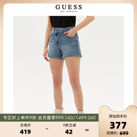GUESS23新女士斜门襟高腰复古水洗蓝A字牛仔短裤-Q3PD41D51V0图片