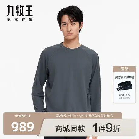 [商场同款]九牧王男装JT1C47417长袖T恤23秋季新品舒适圆领上衣SN商品大图