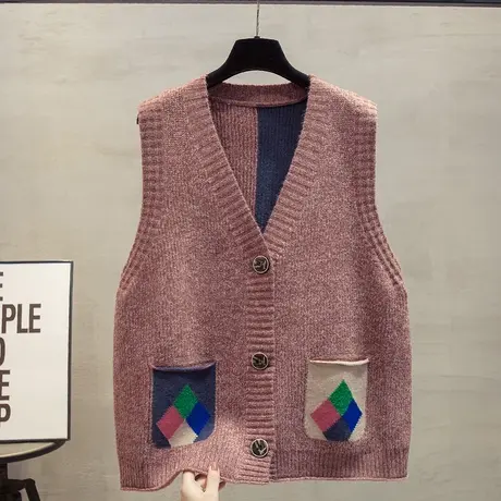 v领针织开衫马甲背心女2023秋装新款宽松外穿马夹外搭毛衣坎肩潮图片