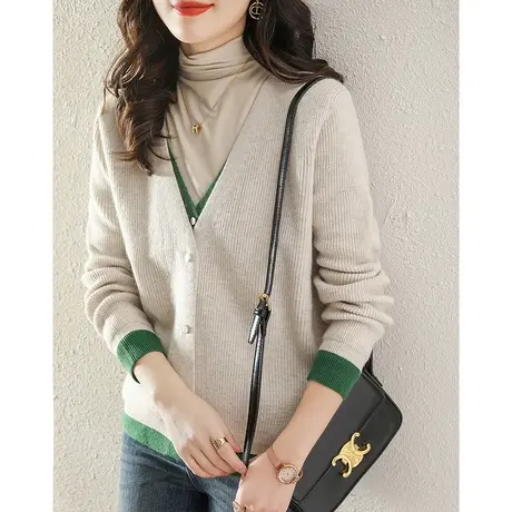 假两件设计感针织衫女外套2023新款秋季毛衣开衫宽松春秋上衣外搭图片