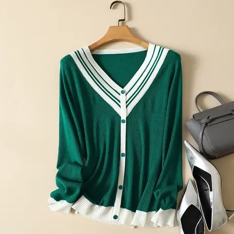 秋季2023年新款针织羊毛衫女V领外搭毛衣外套长袖假开衫显瘦上衣商品大图