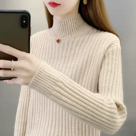 2023秋冬新款半高领毛衣女套头外穿麻花针织衫女打底衫洋气内搭女商品大图