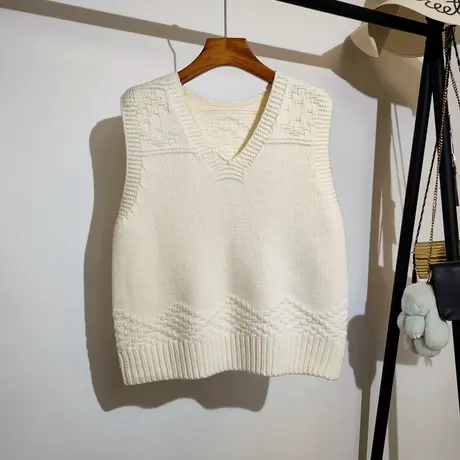 v领叠穿针织马甲女秋冬新款韩系宽松学院风无袖坎肩毛衣背心加厚商品大图
