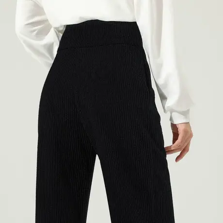 加绒灯芯绒阔腿裤女秋冬2023新款冬季妈妈裤子休闲条绒女裤直筒裤商品大图