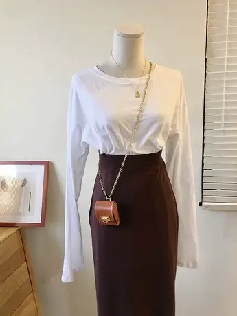 白色长袖t恤女秋装2020新款韩版ins潮纯色宽松百搭内搭打底衫上衣商品大图