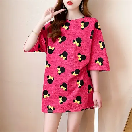 2023夏季新款印花T恤女宽松中长款大版短袖上衣ins潮韩版休闲百搭商品大图