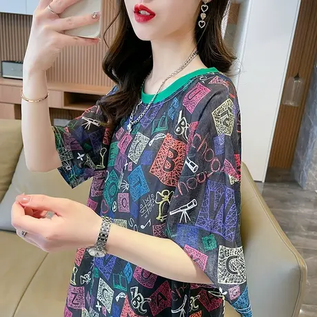 短袖t恤女夏装韩版宽松大码薄款冰丝运动休闲跑步健身瑜伽上衣服图片