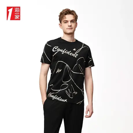 海一家满身个性印花短T2023夏季新款潮流时尚休闲短袖T恤男商品大图