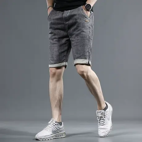 2023新款牛仔短裤男夏季薄款修身五分裤松紧腰潮流男士休闲裤中裤商品大图