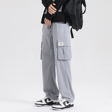 工装裤男士夏季薄款潮牌宽松直筒冰丝裤子男百搭垂感运动休闲长裤商品大图