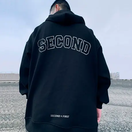 潮牌大码男装加肥加大字母嘻哈连帽拉链开衫卫衣外套加绒加厚春秋商品大图