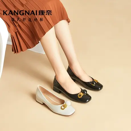 康奈官方女鞋2023年秋季新品时尚方头小皮鞋优雅通勤真皮浅口单鞋商品大图