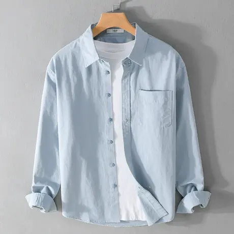 衬衫男长袖纯棉夏季薄款宽松免烫全棉白色衬衣男士休闲上衣外套潮商品大图