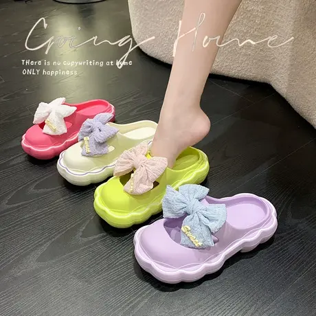 糖果色蝴蝶结凉拖鞋女外穿2023年夏季新款懒人包头踩屎感居家拖鞋商品大图