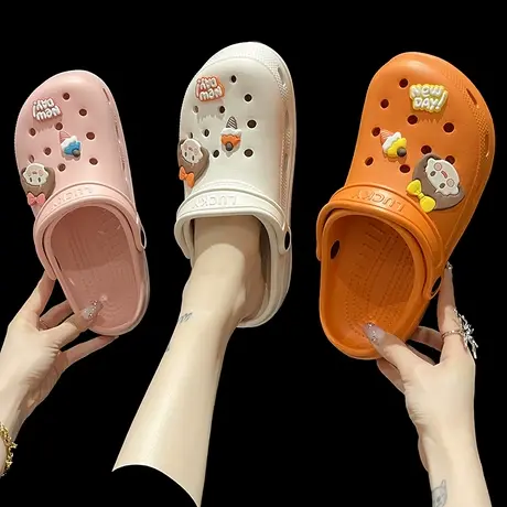 洞洞鞋女可爱蝴蝶结女孩包头半拖夏季防滑外穿厚底懒人沙滩凉拖鞋图片