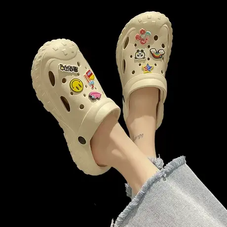 增高洞洞鞋女夏季防滑外穿踩屎感包头厚底两穿可爱卡通沙滩凉拖鞋商品大图