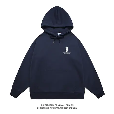 美式复古潮流简约字母胸标连帽卫衣男秋冬新款宽松休闲上衣帽衫图片