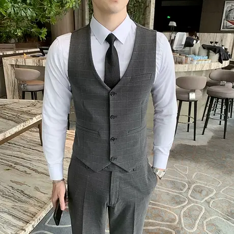 时尚短款马甲男士春秋季潮流韩版休闲背心新郎伴郎团修身西服马夹图片