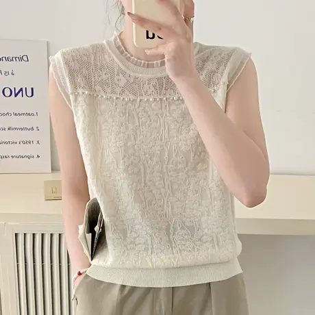 春装新款2025年蕾丝内搭钉珠无袖针织背心打底衫女气质夏季百搭女商品大图