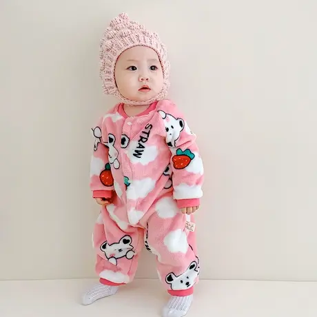 新生婴儿儿衣服法兰绒加厚连体衣初生宝宝秋冬季套装长袖保暖哈衣图片