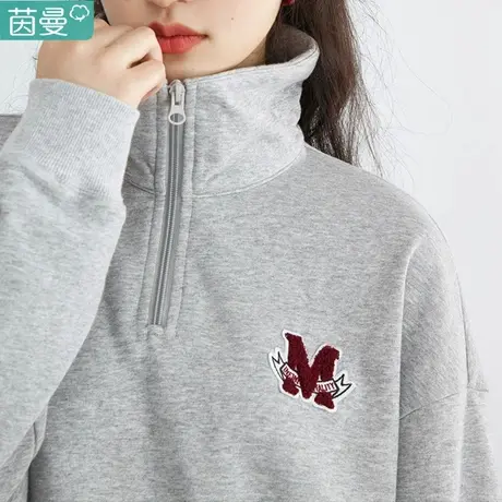 茵曼半拉链长袖卫衣春秋冬2023新款女上衣无帽宽松外套运动慵懒风图片