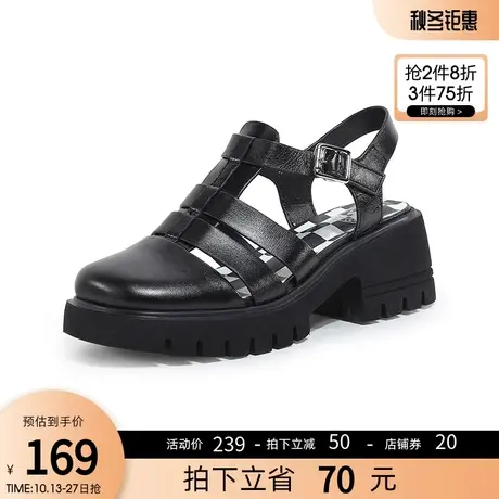 骆驼女鞋2023春夏季新款罗马凉鞋女平底粗跟厚底时尚网红凉鞋女图片