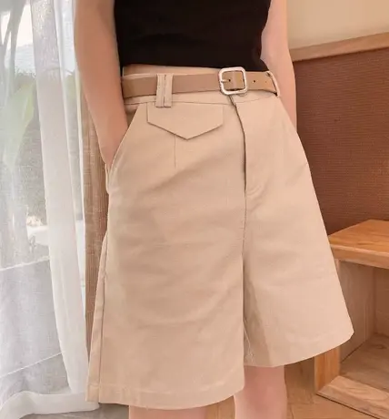 工装短裤女2023夏季新款高腰弹力直筒热裤阔腿休闲五分裤宽松中裤商品大图