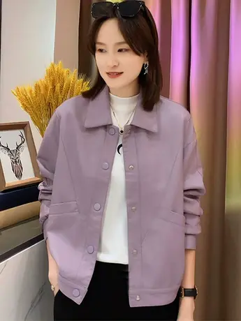 柔软皮衣外套女短款宽松春秋新款韩版洋气机车皮夹克休闲女装爆款图片