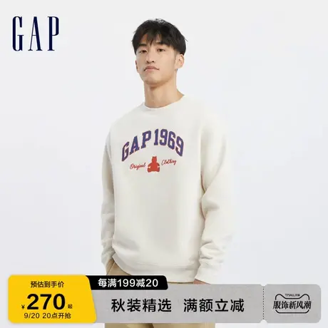 Gap男女装秋冬2023新款LOGO碳素软磨抓绒卫衣762427宽松运动上衣图片