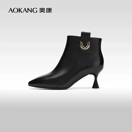 奥康女鞋 冬季新款法式尖头真皮短靴细跟时装靴时尚百搭时装短靴M图片