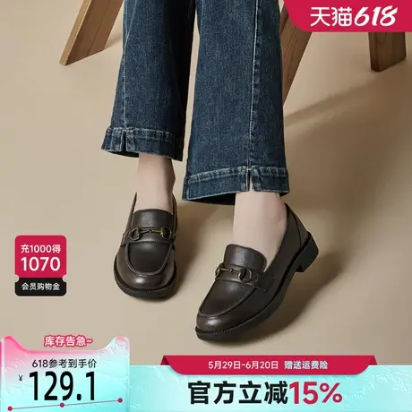 戈美其真皮英伦风小皮鞋女2025新款春季单鞋jk一脚蹬马衔扣乐福鞋图片
