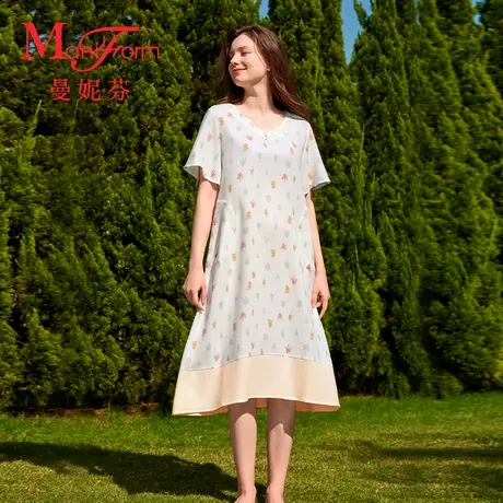 曼妮芬V领起居服飘袖裙装棉质睡衣女士舒适家居服睡裙20310872商品大图
