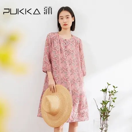 蒲PUKKA 苎麻印花连衣裙夏季新品宽松休闲裙子图片