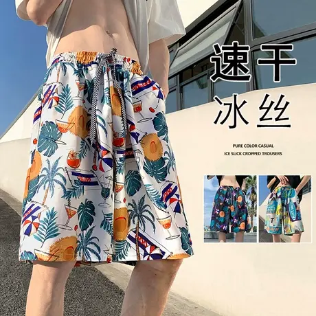 沙滩裤男夏季速干花短裤薄款泳裤宽松休闲居家睡裤可外穿大裤衩潮商品大图