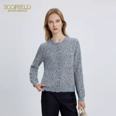 Scofield女装奢雅圆领针织开衫蓝色金属扣针织衫冬季商品大图