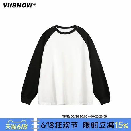 VIISHOW撞色插肩袖长袖T恤男2025年春季日系男生重磅纯棉打底上衣商品大图