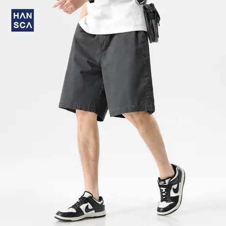 hansca复古水洗纯棉休闲短裤男2025新款夏季宽松透气工装五分裤子商品大图