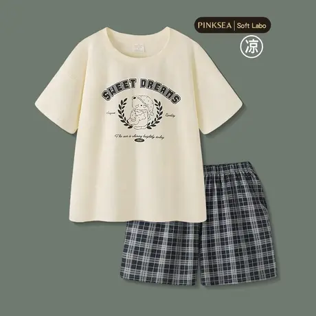 睡衣女款2025新款夏季大码凉感纯棉短袖家居服可爱小熊女士套装商品大图