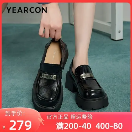 意尔康女鞋2024新款秋季真皮乐福鞋女高跟粗跟小皮鞋通勤时尚单鞋商品大图