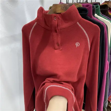 欧货立领刺绣双面德绒明线装饰长袖卫衣女2022秋冬新款磨毛上衣潮商品大图