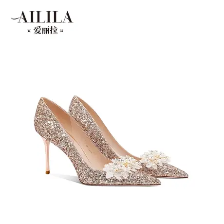 爱丽拉水晶婚鞋女2023新款禾秀主婚纱两穿新娘高跟鞋不累脚高级感商品大图