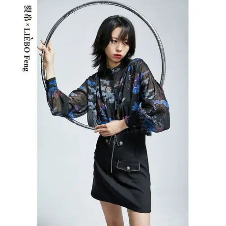 裂帛LIEBOFeng小众设计感复古印花OL气质通勤宽松长袖雪纺衬衫女图片