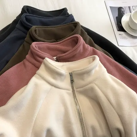 巨暖加厚奥利绒立领拉链卫衣女保暖绒衫开衫外套秋冬加绒宽松显瘦图片