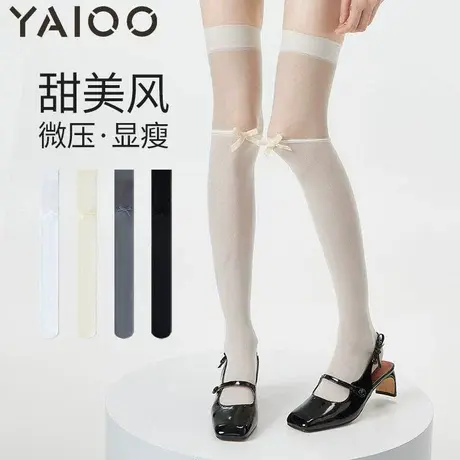 雅鹿过膝袜子女款春夏季薄款蝴蝶结拼接长袜白色jk显瘦高筒袜丝袜图片