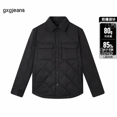 gxgjeans男装2023年冬季新款轻薄黑色短款立领翻领衬衫羽绒服男商品大图
